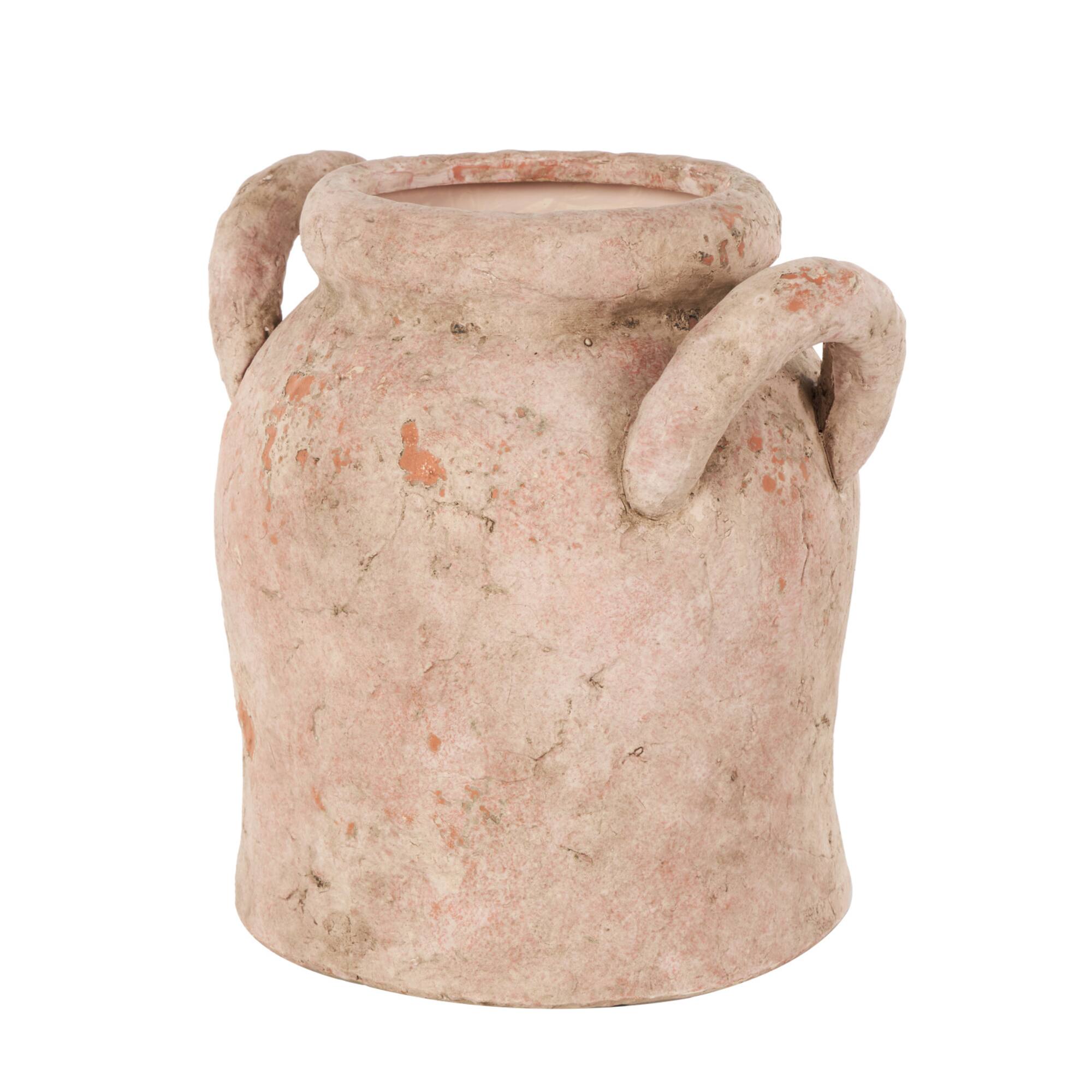 10.5" Pink Ceramic Antique Style Distressed Decorative Vase with Handles